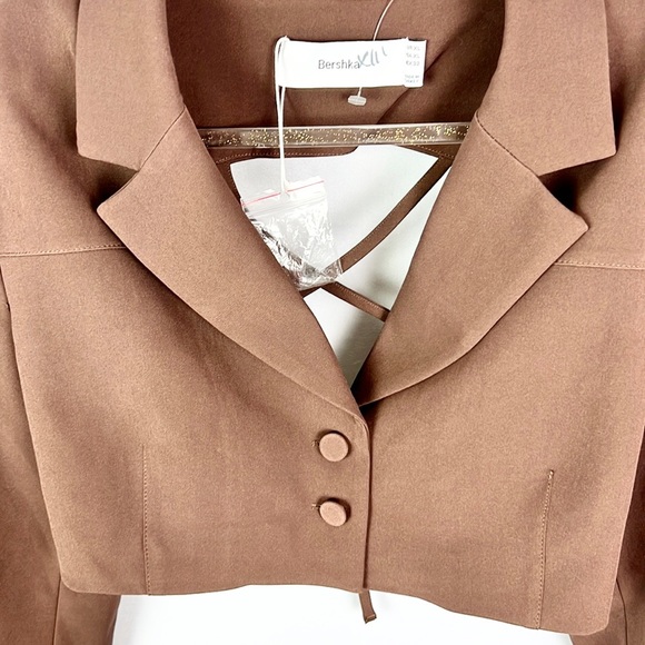 BERSHKA |🤎 Chocolate Brown Open-Back Cropped Co-Ord Blazer Top ✨NWT!✨ - Picture 7 of 12